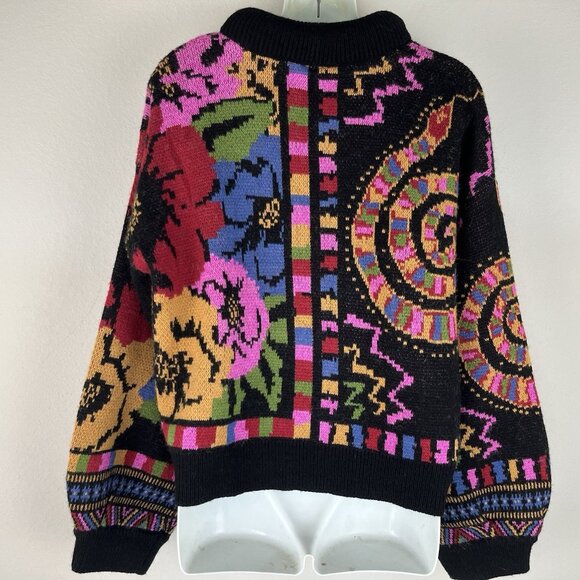 FARM Rio Black Mixed Scarves Sweater Floral Thick High-Neck Pullover - Picture 5 of 9